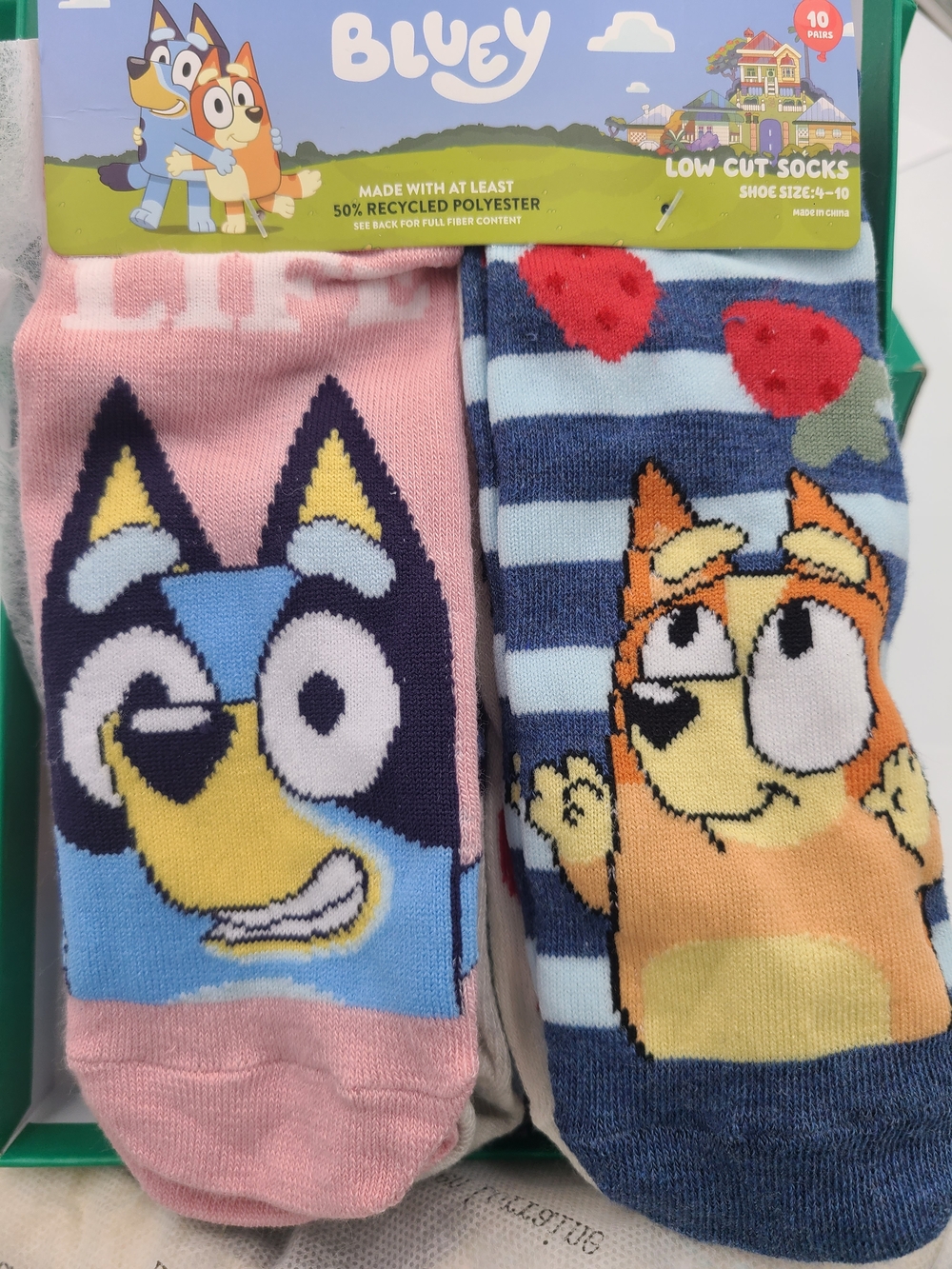 Ten Pairs Bluey Low-Cut Socks - Pink & Blue - Pack of 10